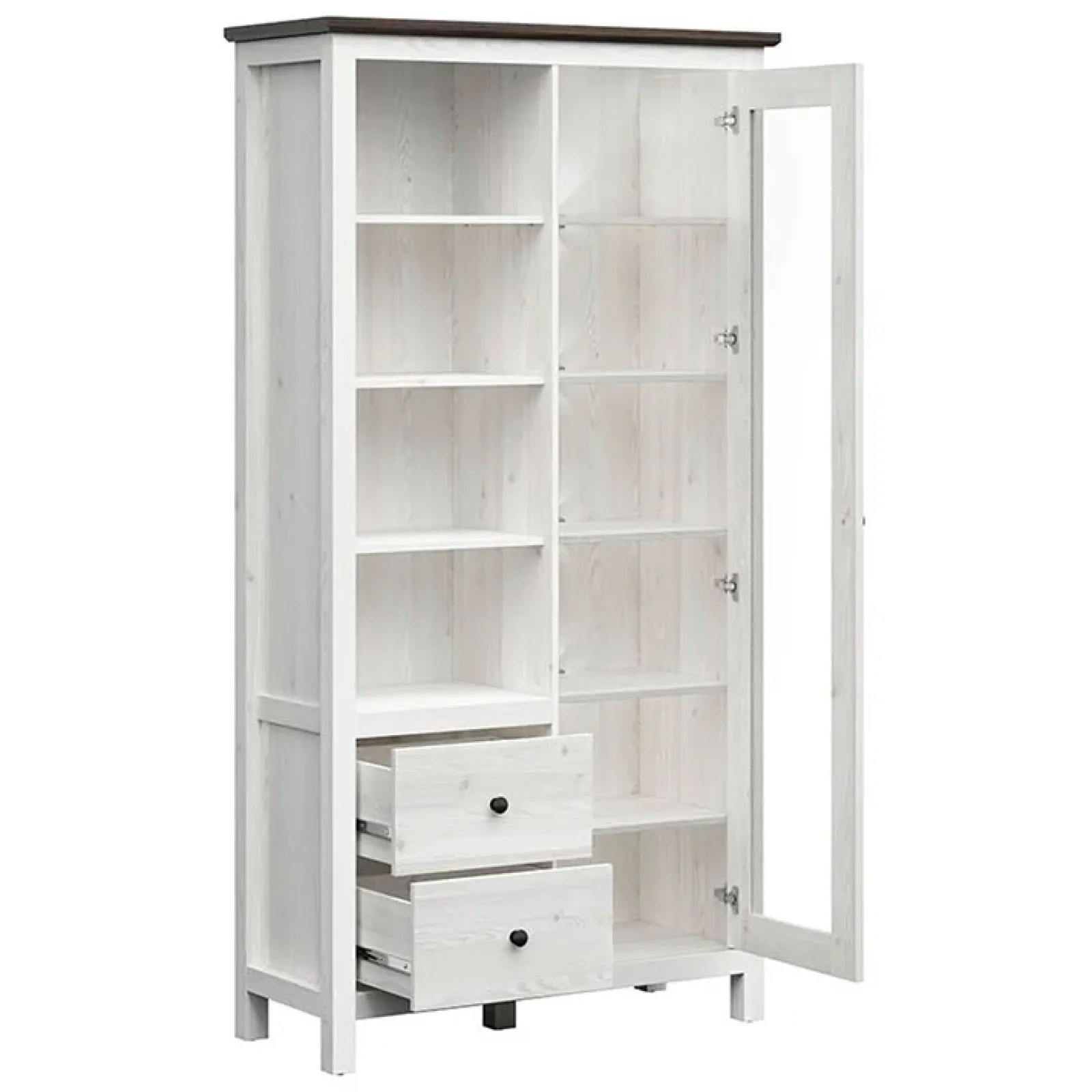 Garnero Arredamenti Vetrinette|Vetrinette-Vetrinetta 101x203h cm 2 ante 2 cassetti arte povera bianco frassinato frassinato grafite Holga Bianco Frassinato - Grafite