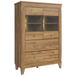 Garnero Arredamenti Vetrinette|Vetrinette-Vetrinetta 102x151h cm 2 ante 4 cassetti rovere scuro Lucca