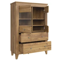 Garnero Arredamenti Vetrinette|Vetrinette-Vetrinetta 102x151h cm 2 ante 4 cassetti rovere scuro Lucca