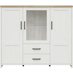 Garnero Arredamenti Vetrinette|Vetrinette-Vetrinetta 160x135h cm 3 ante 2 cassetti soggiorno bianco frassinato rovere Lars