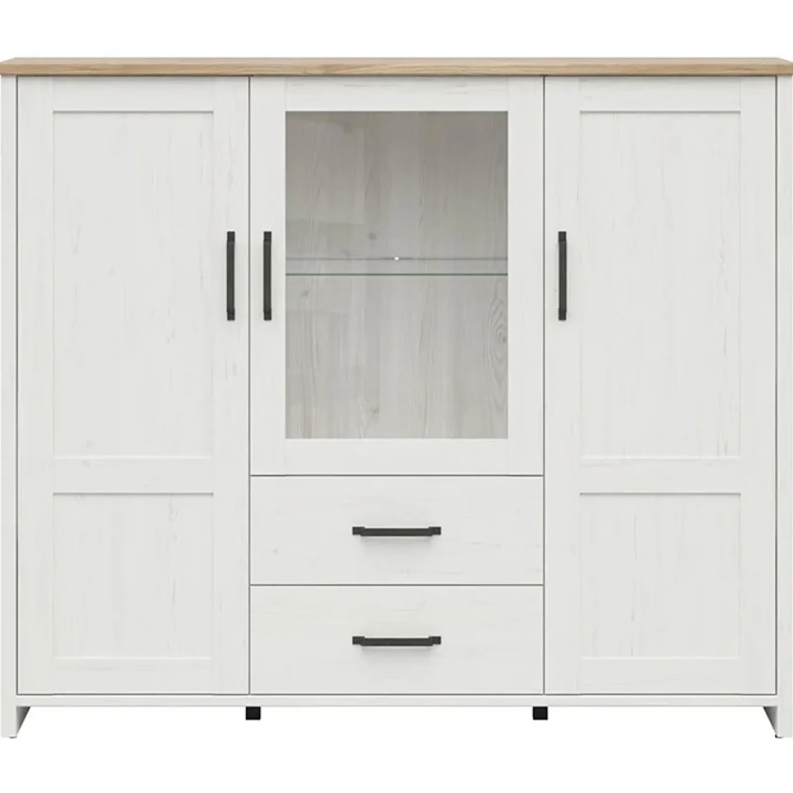 Garnero Arredamenti Vetrinette|Vetrinette-Vetrinetta 160x135h cm 3 ante 2 cassetti soggiorno bianco frassinato rovere Lars