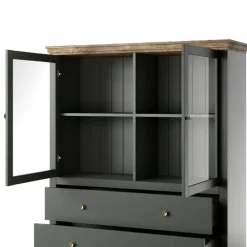 Garnero Arredamenti Vetrinette|Vetrinette-Vetrinetta 126x138h cm 2 ante 2 cassetti quercia Texel Verde