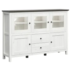 Garnero Arredamenti Vetrinette|Vetrinette-Vetrinetta 186x126h cm 5 ante 2 cassetti arte povera bianco frassinato frassinato grafite Holga Bianco Frassinato - Grafite