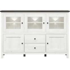 Garnero Arredamenti Vetrinette|Vetrinette-Vetrinetta 186x126h cm 5 ante 2 cassetti arte povera bianco frassinato frassinato grafite Holga Bianco Frassinato - Grafite