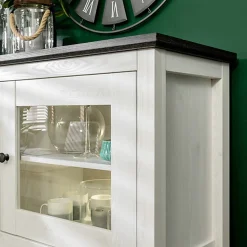 Garnero Arredamenti Vetrinette|Vetrinette-Vetrinetta 186x126h cm 5 ante 2 cassetti arte povera bianco frassinato frassinato grafite Holga Bianco Frassinato - Grafite