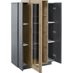 Garnero Arredamenti Vetrinette|Vetrinette-Vetrinetta 80x121h cm 2 ante antracite rovere Milos Gihome® Antracite - Rovere Rustico