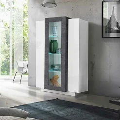 Garnero Arredamenti Vetrinette|Vetrinette-Vetrinetta 80x121h cm 2 ante bianco lucido nero opaco Milos Gihome® Bianco Lucido - Ossido