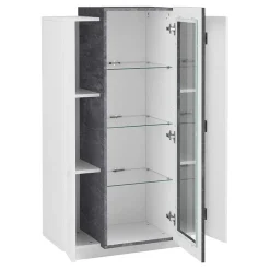 Garnero Arredamenti Vetrinette|Vetrinette-Vetrinetta 80x121h cm 2 ante bianco lucido nero opaco Milos Gihome® Bianco Lucido - Ossido