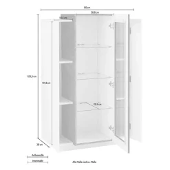 Garnero Arredamenti Vetrinette|Vetrinette-Vetrinetta 80x121h cm 2 ante bianco lucido nero opaco Milos Gihome® Bianco Lucido - Ossido