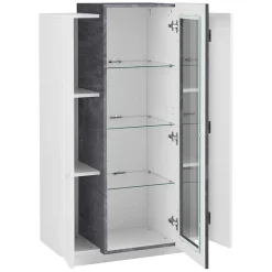 Garnero Arredamenti Vetrinette|Vetrinette-Vetrinetta 80x121h cm 2 ante bianco lucido nero opaco Milos Gihome® Bianco Lucido - Ossido