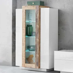 Garnero Arredamenti Vetrinette|Vetrinette-Vetrinetta 80x121h cm 2 ante bianco lucido rovere Milos Gihome® Bianco Lucido - Rovere Rustico