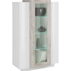 Garnero Arredamenti Vetrinette|Vetrinette-Vetrinetta 80x121h cm 2 ante bianco lucido cemento Milos Gihome® Cemento - Bianco Lucido