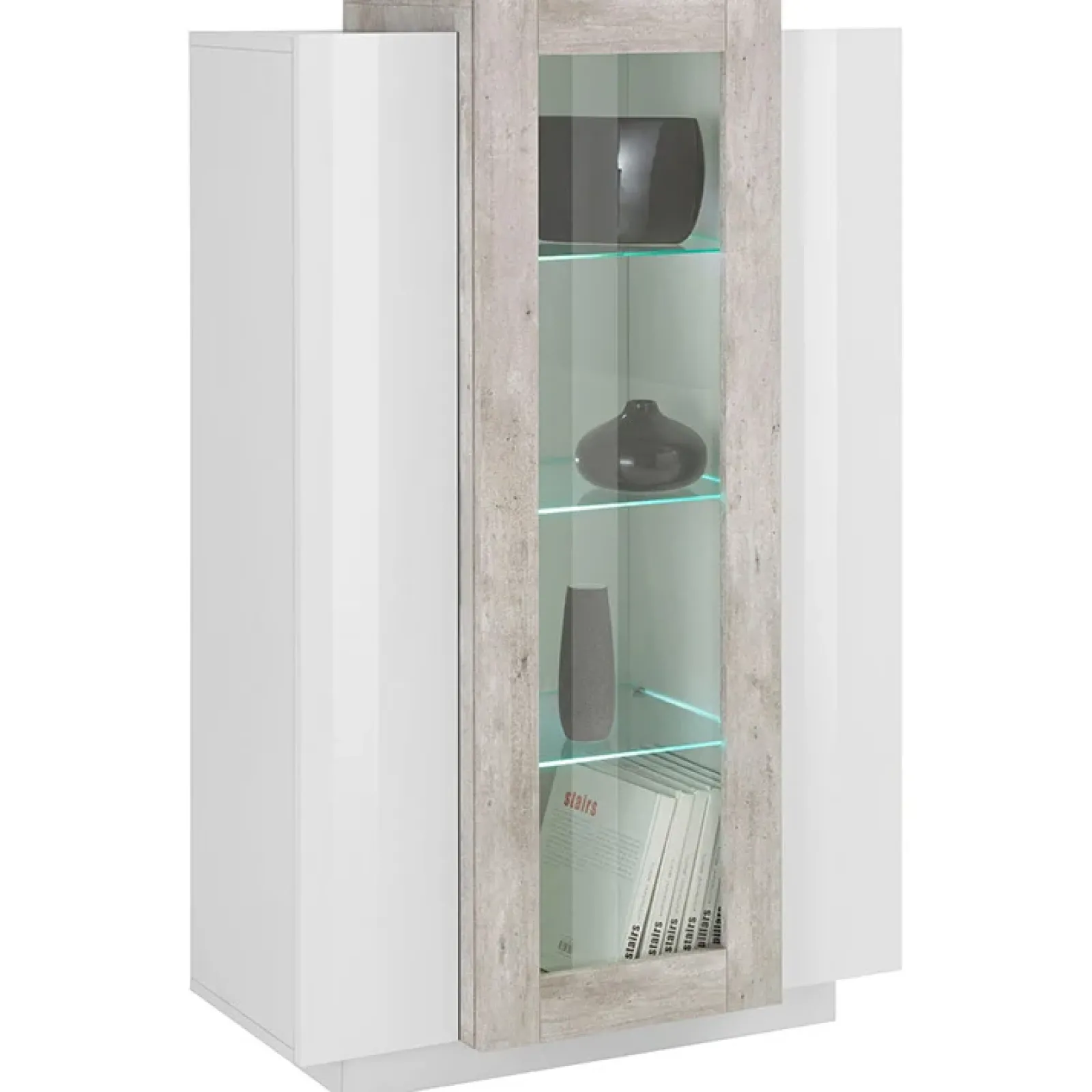 Garnero Arredamenti Vetrinette|Vetrinette-Vetrinetta 80x121h cm 2 ante bianco lucido cemento Milos Gihome® Cemento - Bianco Lucido