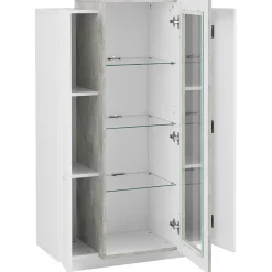 Garnero Arredamenti Vetrinette|Vetrinette-Vetrinetta 80x121h cm 2 ante bianco lucido cemento Milos Gihome® Cemento - Bianco Lucido