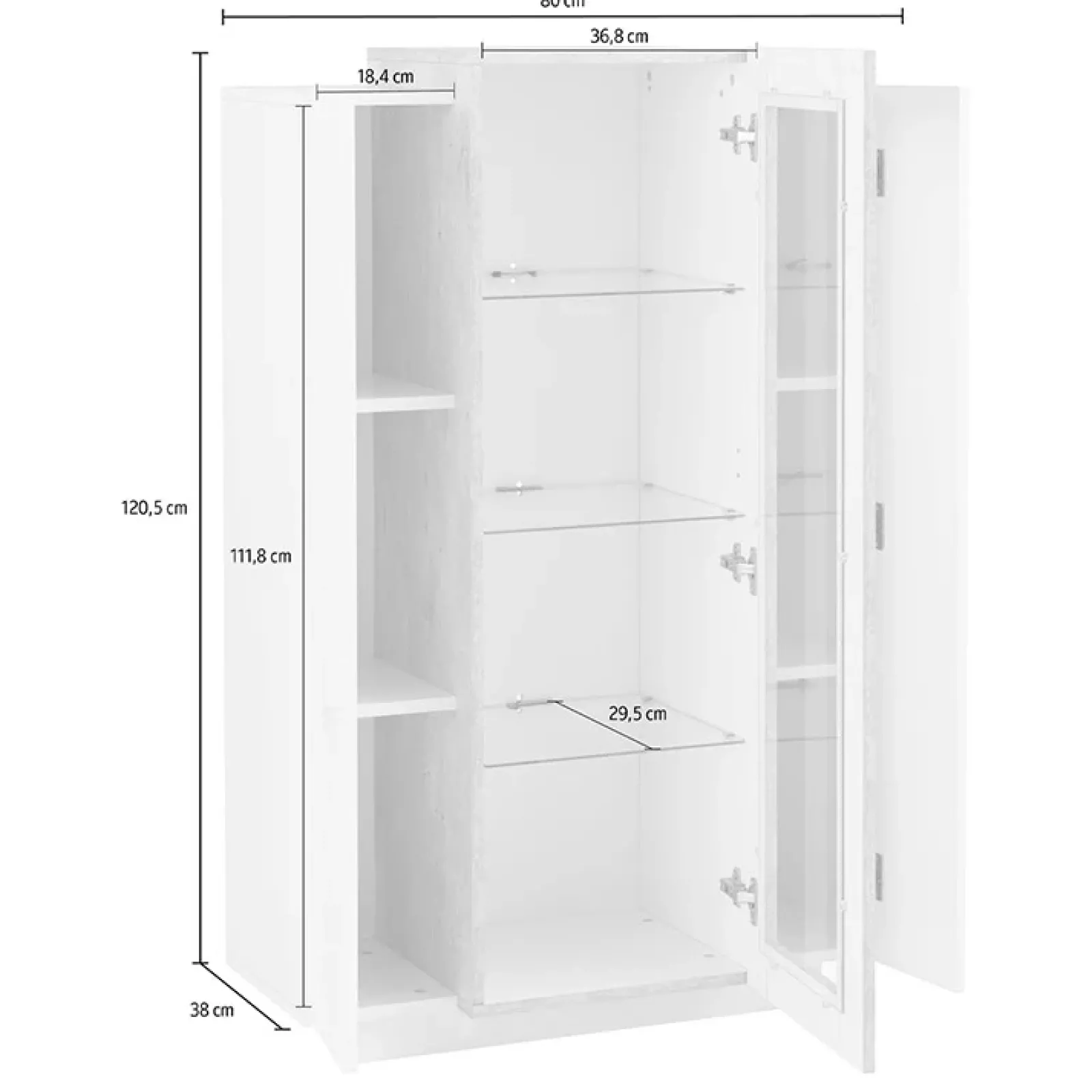 Garnero Arredamenti Vetrinette|Vetrinette-Vetrinetta 80x121h cm 2 ante bianco lucido cemento Milos Gihome® Cemento - Bianco Lucido