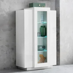 Garnero Arredamenti Vetrinette|Vetrinette-Vetrinetta 80x121h cm 2 ante Milos Gihome® Bianco Lucido