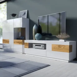 Garnero Arredamenti Vetrinette|Vetrinette-Vetrinetta 130x139h cm 3 ante bianco lucido rovere Bahama Bianco Lucido - Rovere Rustico