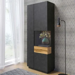 Garnero Arredamenti Vetrinette|Vetrinette-Vetrinetta 80x207h cm 2 ante destra antracite rovere Bahama Antracite - Rovere Rustico