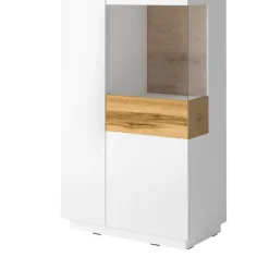 Garnero Arredamenti Vetrinette|Vetrinette-Vetrinetta 80x207h cm 2 ante destra bianco lucido rovere Bahama Bianco Lucido - Rovere Rustico