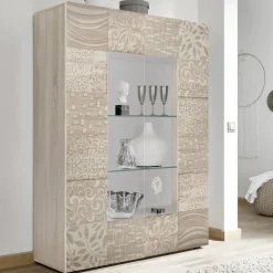 Garnero Arredamenti Vetrinette|Vetrinette-Vetrinetta 121x166h cm  2 ante moderna samoa serigrafato Paradise Rovere