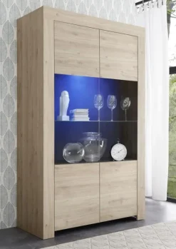 Garnero Arredamenti Vetrinette|Vetrinette-Vetrinetta 110x186h cm 2 ante moderna soggiorno chiaro Halston Rovere