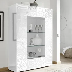 Garnero Arredamenti Vetrinette|Vetrinette-Vetrinetta 121x166h cm 2 ante moderna serigrafato Paradise Bianco Lucido