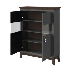 Garnero Arredamenti Vetrinette|Vetrinette-Vetrinetta 116x150h cm 2 ante moderna  antracite lucido rovere scuro Umag