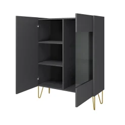 Garnero Arredamenti Vetrinette|Vetrinette-Vetrinetta 97x122h cm 2 ante moderna grafite marmo nero Visby