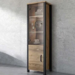 Garnero Arredamenti Vetrinette|Vetrinette-Vetrinetta 56x191h cm 2 ante quercia nero opaco Nebraska