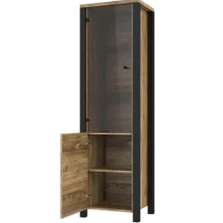 Garnero Arredamenti Vetrinette|Vetrinette-Vetrinetta 56x191h cm 2 ante quercia nero opaco Nebraska