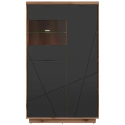 Garnero Arredamenti Vetrinette|Vetrinette-Vetrinetta 157x94h cm 2 ante rovere scuro nero opaco Elin
