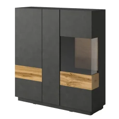 Garnero Arredamenti Vetrinette|Vetrinette-Vetrinetta 130x139h cm 3 ante soggiorno antracite rovere Bahama Antracite - Rovere Rustico