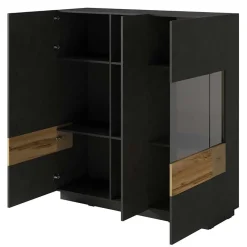 Garnero Arredamenti Vetrinette|Vetrinette-Vetrinetta 130x139h cm 3 ante soggiorno antracite rovere Bahama Antracite - Rovere Rustico