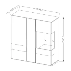 Garnero Arredamenti Vetrinette|Vetrinette-Vetrinetta 130x139h cm 3 ante soggiorno antracite rovere Bahama Antracite - Rovere Rustico