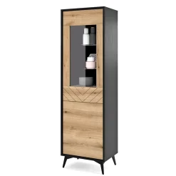 Garnero Arredamenti Vetrinette|Vetrinette-Vetrinetta 54x178h cm 2 ante soggiorno quercia nero Becca