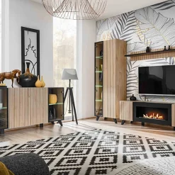 Garnero Arredamenti Vetrinette|Vetrinette-Vetrinetta 70x192h cm 2 ante soggiorno moderna noce con stampa nera Mendes