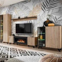 Garnero Arredamenti Vetrinette|Vetrinette-Vetrinetta 70x192h cm 2 ante soggiorno moderna noce con stampa nera Mendes