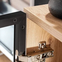 Garnero Arredamenti Vetrinette|Vetrinette-Vetrinetta 70x192h cm 2 ante soggiorno moderna noce con stampa nera Mendes