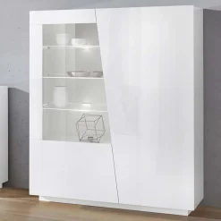 Garnero Arredamenti Vetrinette|Vetrinette-Vetrinetta 120x146h cm 2 ante soggiorno Candia Gihome® Bianco Lucido