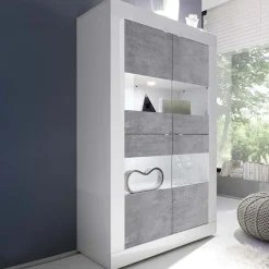 Garnero Arredamenti Vetrinette|Vetrinette-Vetrinetta 102x162h cm 4 ante soggiorno bianco lucido cemento Eternity Cemento - Bianco Lucido