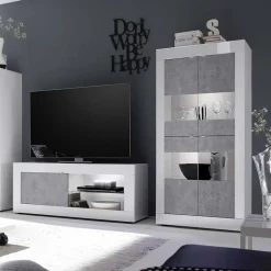 Garnero Arredamenti Vetrinette|Vetrinette-Vetrinetta 102x162h cm 4 ante soggiorno bianco lucido cemento Eternity Cemento - Bianco Lucido