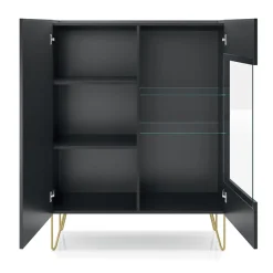 Garnero Arredamenti Vetrinette|Vetrinette-Vetrinetta 97x123h cm 2 ante soggiorno nero effetto marmo Sirena