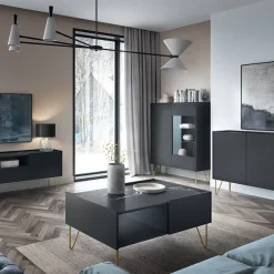 Garnero Arredamenti Vetrinette|Vetrinette-Vetrinetta 97x123h cm 2 ante soggiorno nero effetto marmo Sirena