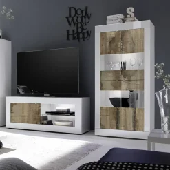 Garnero Arredamenti Vetrinette|Vetrinette-Vetrinetta 102x162h cm 4 ante soggiorno bianco lucido pero Eternity Bianco Lucido - Rovere