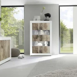 Garnero Arredamenti Vetrinette|Vetrinette-Vetrinetta 102x162h cm 4 ante soggiorno bianco lucido pero Eternity Bianco Lucido - Rovere