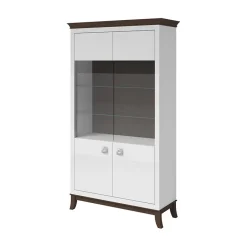 Garnero Arredamenti Vetrinette|Vetrinette-Vetrinetta 116x207h cm 2 ante soggiorno bianco frassinato rovere scuro Umag Bianco Lucido - Wengè