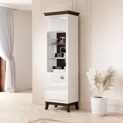 Garnero Arredamenti Vetrinette|Vetrinette-Vetrinetta 66x207h cm1 anta soggiorno bianco lucido rovere scuro Umag Bianco Lucido - Wengè
