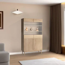 Garnero Arredamenti Vetrinette|Vetrinette-Vetrinetta 106x183h cm design cannettato rovere Colby