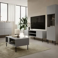 Garnero Arredamenti Vetrinette|Vetrinette-Vetrinetta 50x180h cm moderna soggiorno grigio chiaro nero Cadice