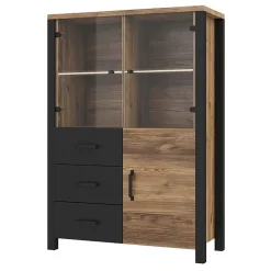 Garnero Arredamenti Credenze Moderne|Vetrinette-Vetrinetta 101x146h cm moderna quercia nero opaco Nebraska Rovere Rustico - Nero opaco